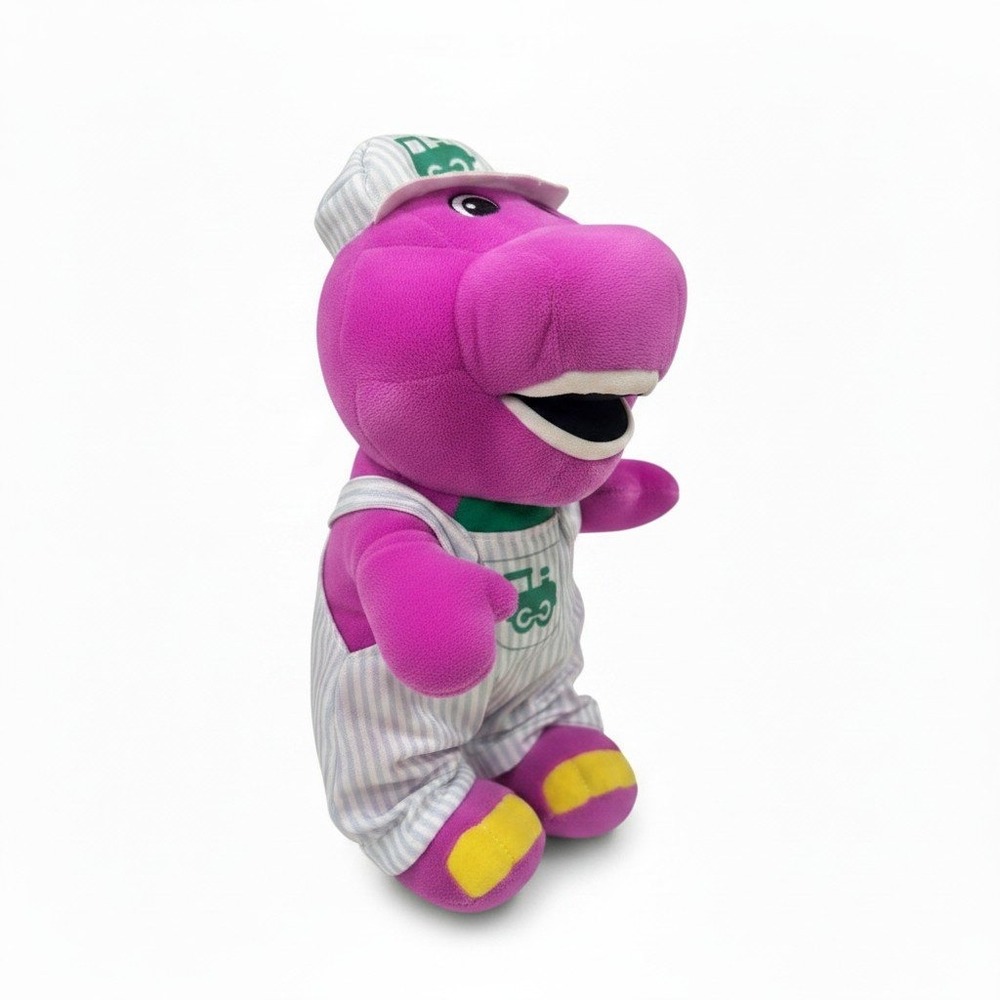 Fisher-Price Barney the Dinosaur Conductor Train Engineer Plush FTP84 2017 10" - Picture 3 of 9